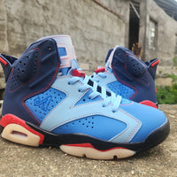 High Top Sneakers, Blue Red Colorway, Lace Up Design, Casual Gift for Sneaker Fans