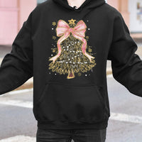 Pink Coquette Bow Holiday Tree Sweatshirt, Camo Christmas Tree Hoodie, Camouflage Xmas Pullover, Girly Preppy Winter Holiday Apparel