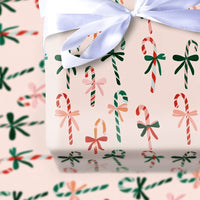Pastel Holiday Bow Gift Wrap, Pink Candy Cane Christmas Wrapping Paper, Whimsical Peppermint Wrapping Paper, Festive Adorable Gift Wrap Roll