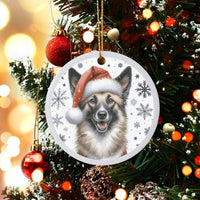 Santa Hat Dog Ceramic Ornament, Norwegian Elkhound Christmas Ornament, Holiday Tree Keepsake Ornament, Present for Elkhound Lovers