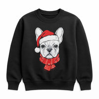 Santa Hat French Bulldog Crewneck, Frenchie Christmas Sweatshirt, Dog Holiday Pullover, Frenchie Xmas Sweatshirt