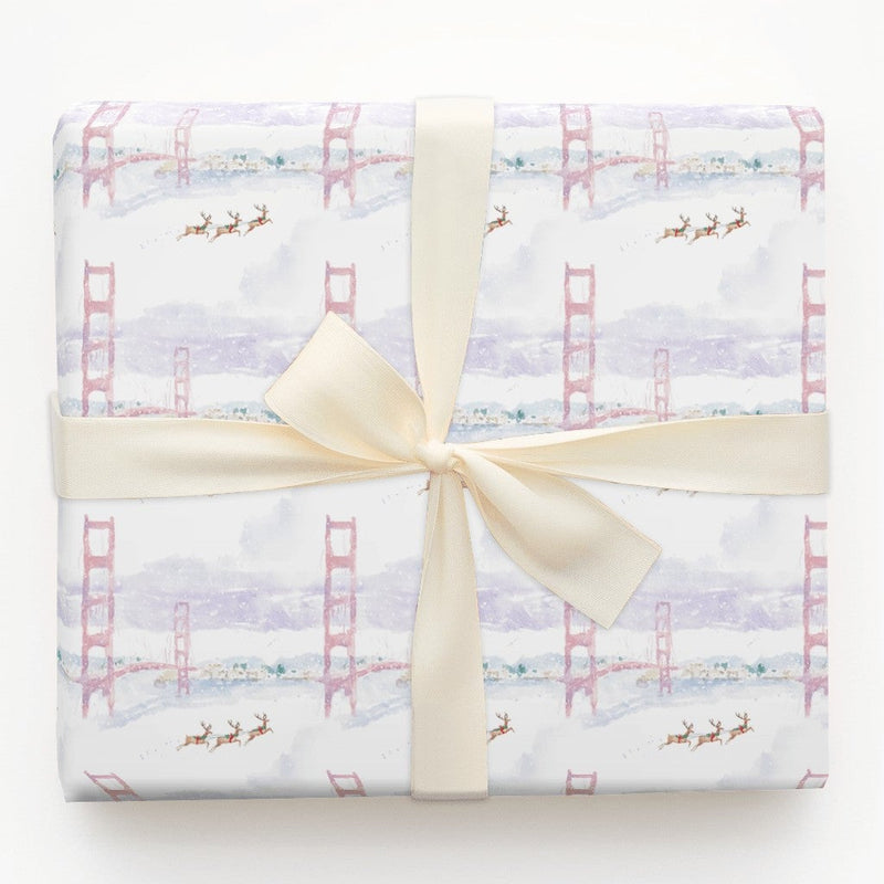 Golden Gate Bridge Gift Wrap, San Francisco Christmas Wrapping Paper, Watercolor Reindeer Wrapping Paper, California Holiday Gift Wrap