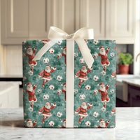 Sports Santa Holiday Gift Wrap Roll, Soccer Santa Christmas Wrapping Paper, Football Player Present Paper, Athletic Kid Gift Wrap
