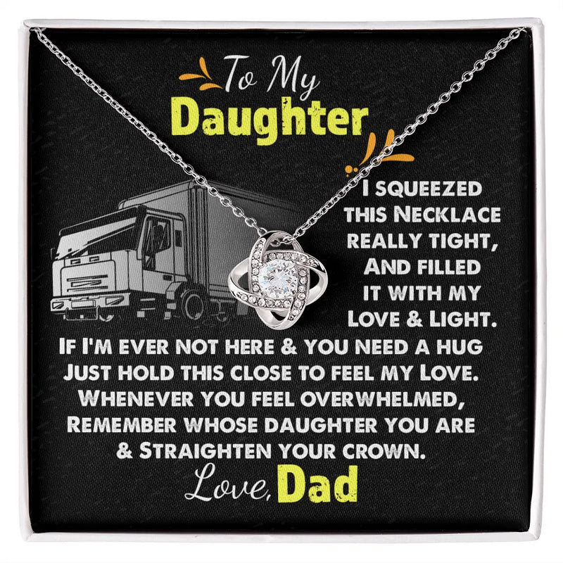 Trucker Dad Present Necklace, Love Knot Necklace for Daughter, 14k White Gold Stainless Steel Pendant, Daughter Christmas Birthday Jewelry