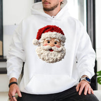 Faux Yarn Crochet Christmas Hoodie, Punch Needle Santa Hoodie, Vintage Santa Claus Hooded Sweatshirt, Comfy Holiday Pullover Hoodie Present