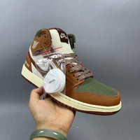 High Top Sneakers, Green Brown Colorway, Lace Up Design, Casual Gift for Sneaker Fans