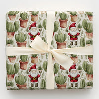 Desert Holiday Gift Wrap, Santa Cactus Christmas Wrapping Paper, Watercolor Succulent Present Paper, Festive Christmas Present Wrap Roll