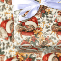 Vintage Floral Santa Gift Wrap, Tattooed Santa Wrapping Paper, Floral Christmas Wrapping Paper, Edgy Holiday Gift Wrap, Retro Xmas Paper