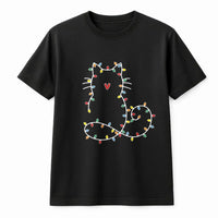 Adorable Kitty Holiday Shirt, Fairy Lights Cat Christmas T-Shirt, Minimalist Cat Graphic Tee, Comfy Xmas Cat Lover Apparel, Cat Mom Holiday Present