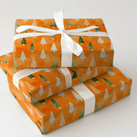 Orange Forest Holiday Wrapping Paper, Watercolor Tree Christmas Wrapping Paper, Modern Tree Wrapping Paper, Seasonal Holiday Gift Wrap