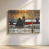 Snowy Red Church Landscape Print, Winter Christmas Village Canvas Wall Art, Comfy Holiday Canvas Art, Rustic Winter Wall Decor, Xmas Present