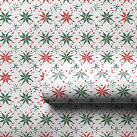 Geometric Floral Holiday Gift Wrap, Poinsettia Star Wrapping Paper, Classic Christmas Wrapping Paper, Botanical Berry Xmas Gift Wrap Roll