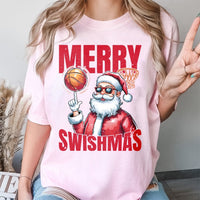 Retro Christmas Basketball Shirt, Merry Swishmas Basketball Santa T-Shirt, Humorous Holiday Sports Basketball Tee, Basketball Player Xmas Present