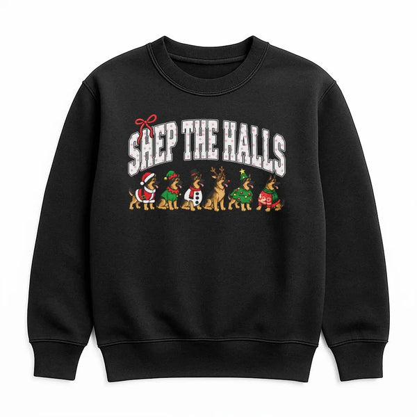 Christmas Dog Crewneck, Shep the Halls Sweatshirt, Retro Holiday Dog Sweater, Santa Reindeer Dogs Pullover, Xmas Dog Lover Pr