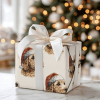 Santa Hat Dog Wrapping Paper, Goldendoodle Christmas Wrapping Paper, Adorable Puppy Holiday Gift Wrap, Doodle Winter Present Paper