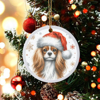 Santa Hat Dog Christmas Ornament, Cavalier King Charles Spaniel Ornament, Glossy Ceramic Tree Ornament, Dog Lover Keepsake, Holiday Present