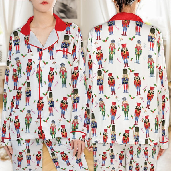 Christmas Nutcracker Pajama Set, Festive Nutcracker Satin Pajamas, Holiday Winter Loungewear Set, Silky Pajama Sleepwear, Xma