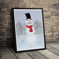 Whimsical Winter Forest Canvas, Snowman Wall Art Print, Holiday Snowman Canvas Wall Art, Christmas Season Wall Decor, Winter Present