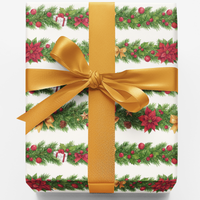 Holiday Floral Gift Wrap, Poinsettia Garland Christmas Wrapping Paper, Vintage Botanical Christmas Paper Roll, Festive Winter Present Wrap