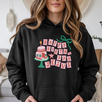 Retro Christmas Cake Graphic Sweatshirt, Happy Birthday Jesus Hoodie, Vintage Christian Holiday Pullover, Faith Religious Xmas Present
