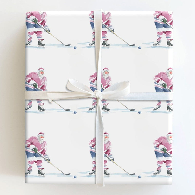 Sports Christmas Gift Wrap, Hockey Santa Claus Wrapping Paper, Watercolor Skating Santa Wrapping Paper, Winter Sports Holiday Gift Wrap