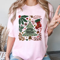 Vintage Botanical Christmas Tree Shirt, Merry Christmas Tree T-Shirt, Festive Holiday Graphic Tee, Adorable Winter Tree Graphic Shirt, Xmas Present