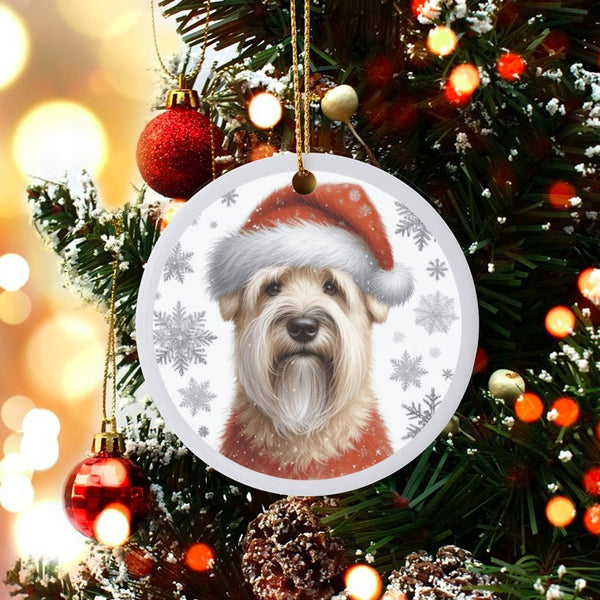 Santa Hat Dog Ornament, Wheaten Terrier Christmas Ornament, Adorable Ceramic Puppy Ornament, Festive Holiday Tree Decor, Dog 