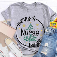 Healthcare RN Holiday Graphic Tee, Merry Nurse Bright Christmas Tree Shirt, Medical Staff Christmas T-Shirt, Nurse Holiday Season Present
