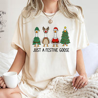 Festive Holiday Duck Graphic Tee, Humorous Christmas Goose T-Shirt, Adorable Xmas Animal Santa Hat Shirt, Winter Holiday Humor Present