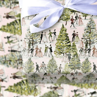 Winter Ball Dancers and Pine Trees Gift Wrap, Victorian Christmas Wrapping Paper, 90 GSM Fine Art Paper, Vintage Holiday Present Wrap