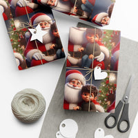 Christmas Holding Child Gift Wrap, Santa Claus Wrapping Paper, Vintage Santa Claus Wrapping Paper, Festive Holiday Present Gift Wrap Roll