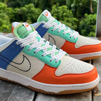 Low Top Sneakers, Blue Orange White Colorway, Lace Up Design, Casual Gift for Sneaker Fans