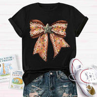 Adorable Holiday Gingerbread Tee, Christmas Gingerbread Bow T-Shirt, Retro Christmas Graphic Shirt, Festive Xmas Tee, Holiday Present for Women