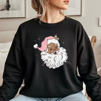 Retro Pink Hat Santa Crewneck, Black Santa Sweatshirt, Melanin Christmas Sweater, African American Santa Pullover, Holiday Season Xmas Present