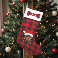 Red Buffalo Plaid Dog Stocking, Personalized Yorkie Christmas Stocking, Custom Pet Holiday Stocking, Velboa Mantel Decor, Dog Lover Present