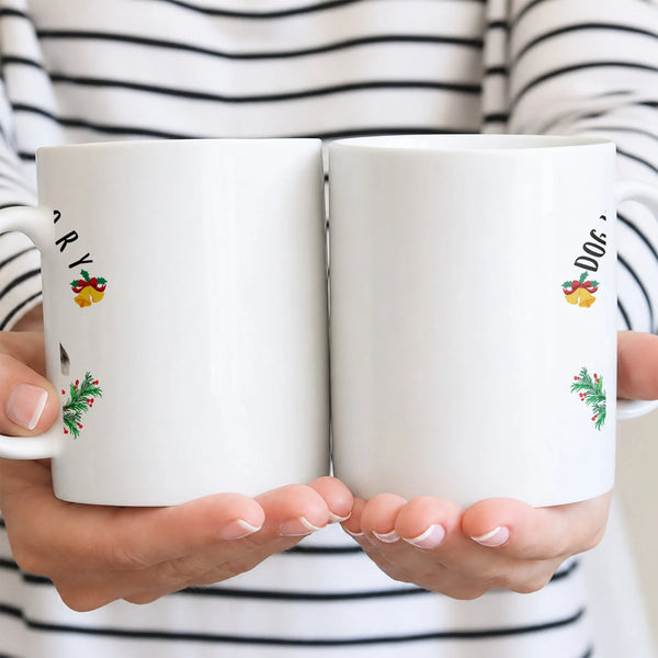 Festive Winter Pine Dog Lover Coffee Cup, Christmas Dog Holiday Bells Ceramic Mug, Dog Mom Christmas Present Mug, Glossy Cera