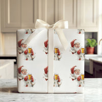 Humorous Beer Mug Holiday Gift Wrap, Beer Drinking Santa Wrapping Paper, Watercolor Santa Beer Wrapping Paper, Adult Christmas Wrapping Paper