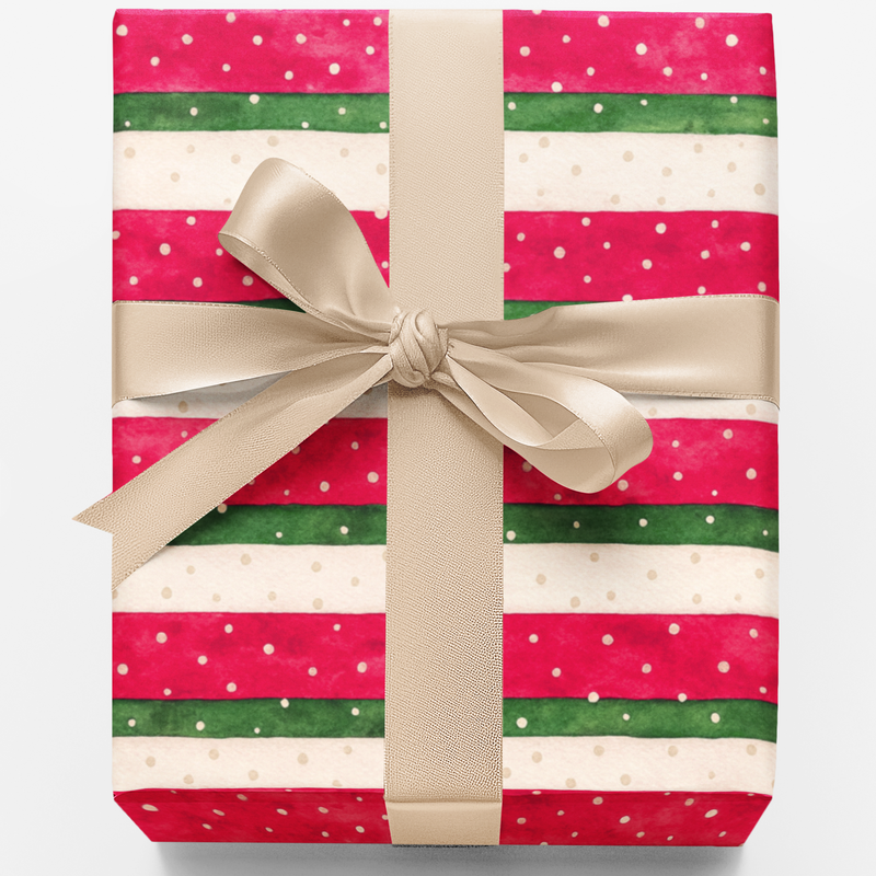Red and Green Wavy Gift Wrap, Candy Ribbon Snowfall Wrapping Paper, Festive Holiday Present Paper, Whimsical Christmas Package Wrap Roll