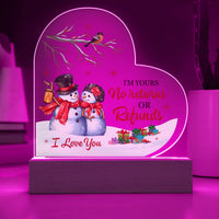I Love You LED Heart Plaque, Snowman Couple Heart Plaque, Acrylic Christmas Heart Plaque, Holiday Couple Desk Light, Romantic Xmas Keepsake