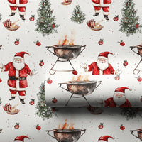 Humorous Christmas Wrapping Paper, Santa Grilling BBQ Wrapping Paper, Barbecue Santa Holiday Wrapping Paper, Grill Master Gift Wrap Roll
