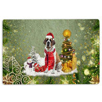 Holiday Dog Welcome Mat, Saint Bernard Christmas Doormat, Saint Bernard Xmas Entryway Rug, Winter Door Mat, Dog Lover Christmas Present