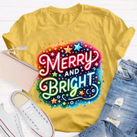 Colorful Retro Holiday Graphic Tee, Merry and Bright Tie Dye Christmas Shirt, Rainbow Xmas T-Shirt, Matching Holiday Outfit