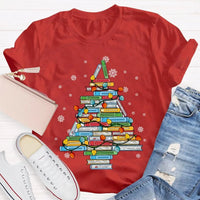 Bookish Holiday T-Shirt, Christmas Tree Books Shirt, Festive Reading Christmas Tee, Winter Book Lover Graphic Shirt, Christmas Reader Present