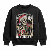 Humorous Skeleton Christmas Coffee Crewneck, Dead Inside but Jolly AF Sweatshirt, Sarcastic Holiday Pullover, Spooky Season Xmas Sweater