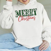 Green Buffalo Plaid Christmas Hoodie, Merry Christmas Hoodie, Festive Xmas Tree Pullover Sweatshirt, Holiday Graphic Hoodie Present