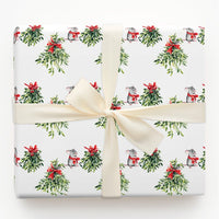 Watercolor Mistletoe and Red Bow Gift Wrap, Christmas Mouse Wrapping Paper, Adorable Winter Animal Wrapping Paper, Festive Holiday Gift Wrap