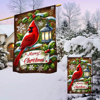 Winter Bird Holiday Yard Flag, Cardinal Merry Christmas Garden Flag, Double-Sided Red Cardinal Outdoor Banner, Seasonal Xmas Lawn Flag