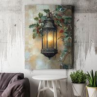Glowing Holly Berries Canvas, Christmas Lantern Canvas Wall Art, Winter Holiday Art Canvas Print, Xmas Wall Decor, Festive Home Present