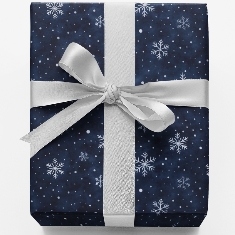 Deep Indigo Snowflake Gift Wrap, Midnight Snowfall Wrapping Paper, Celestial Winter Holiday Wrapping Paper, Christmas Gift Wrap Roll