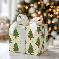 Retro Green Pine Tree Gift Wrap, Christmas Tree Wrapping Paper, Holiday Snowflake Wrapping Paper, Adorable Seasonal Xmas Gift Wrap Roll